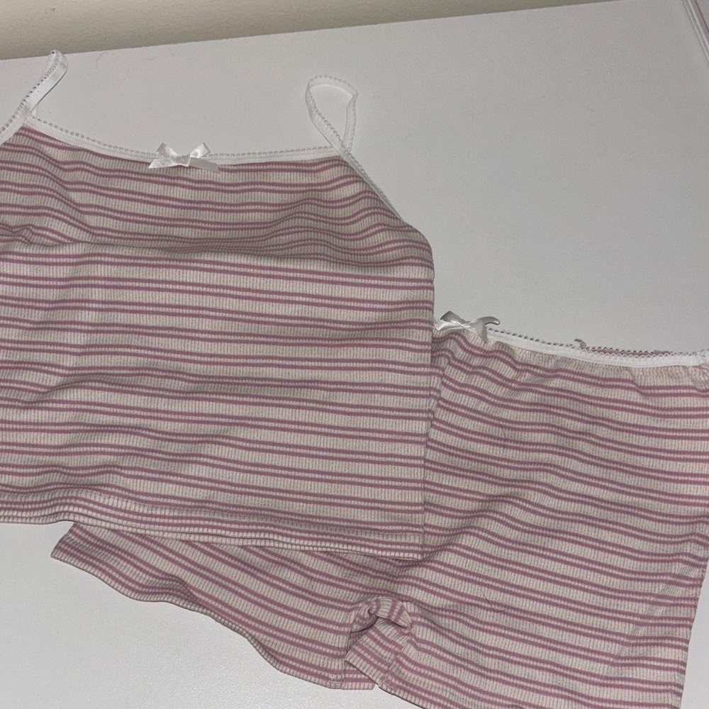 White Fox DP Striped Pink and White Women's Sleepwear Set